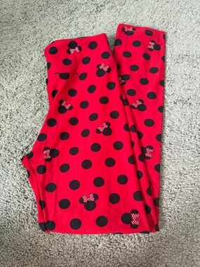 LuLaRoe Red Leggings with Black Polka Dot and Bow Accents